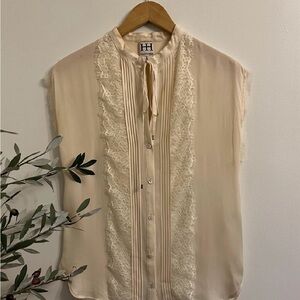 Elegant Cream Lace Trim Blouse
